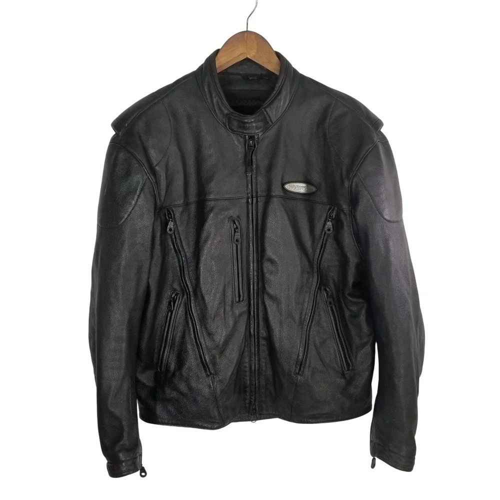 Vtg HARLEY DAVIDSON FXRG Mens L Black Leather Motorcycle Riding Jacket w/Armor